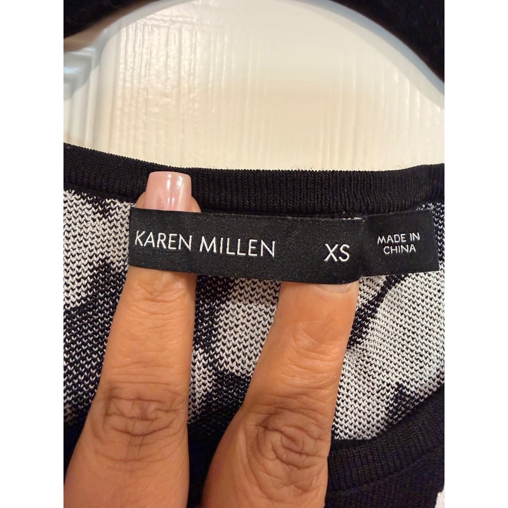 #B3 Karen Millen Fit and Flare Dress Sz. XS Black White Animal Knit MSRP: $225 - Picture 6 of 10